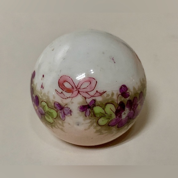 Early Mid Century Floral Bow Hand Painted Porcelain Cane Topper Ball Handle - Picture 16 of 16